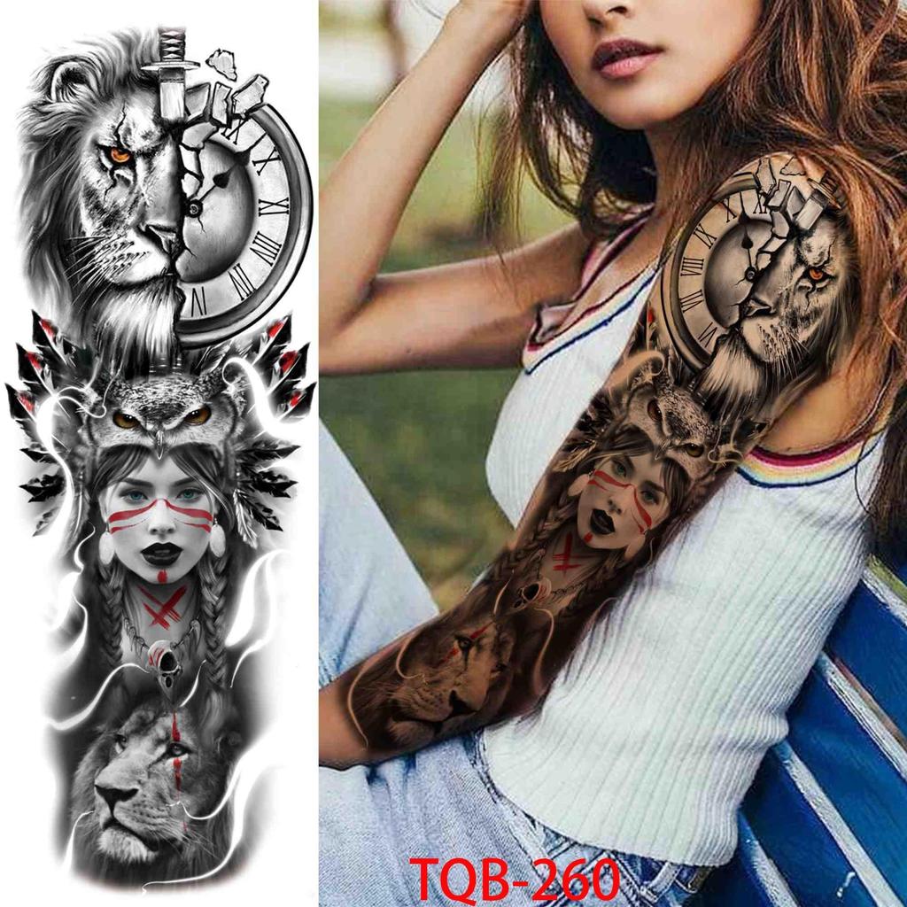 1 PC 480*170MM Full Arm Temporary Tattoo Sticker Sleeve Men Women Fashion Sexy Fake Tattoo Wolf  Lion Tiger Painting Tattoo Skull Angel Tattoo