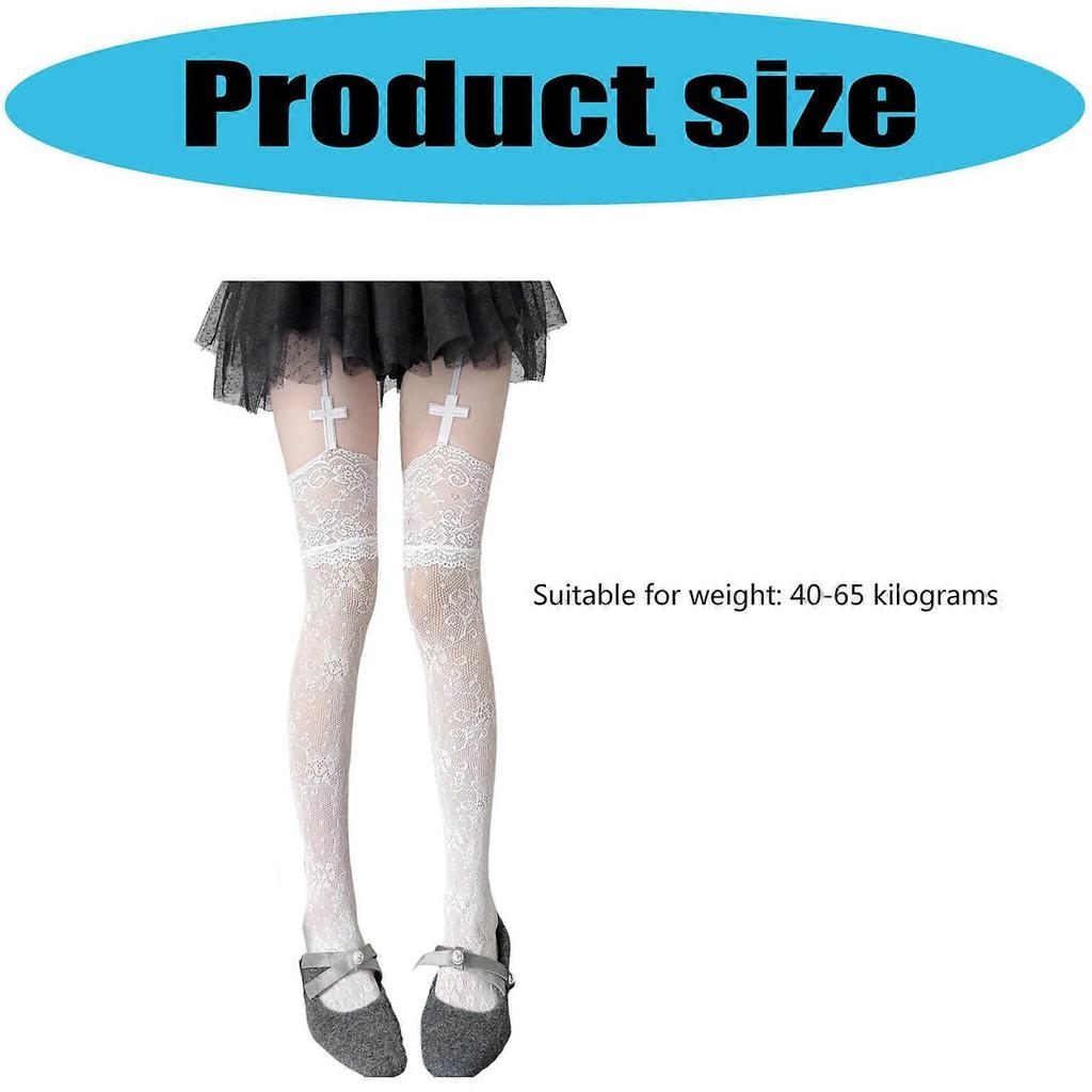Multi Functional Lace Thigh High Stockings And Garter For Easy Pairing With Diverse Costume Styles White OS