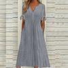 Women's Fashion Casual Solid Color Round Neck Button Off Shoulder Short Sleeve Pocket Dress