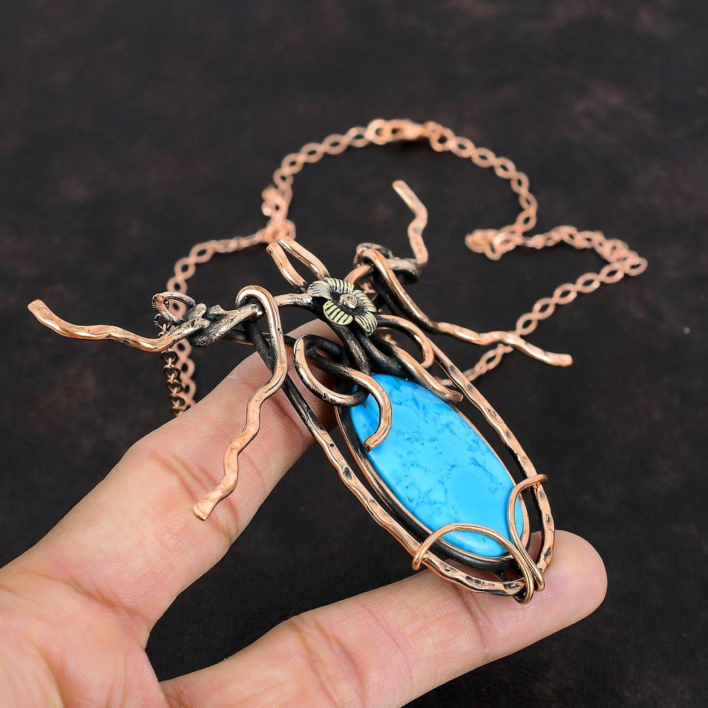 Ожерелье из бирюзы Аризоны, ожерелье из медной проволоки, регулируемое цепочное ожерелье, медные украшения ручной работы, ожерелье из драгоценных камней, подарки для женщин