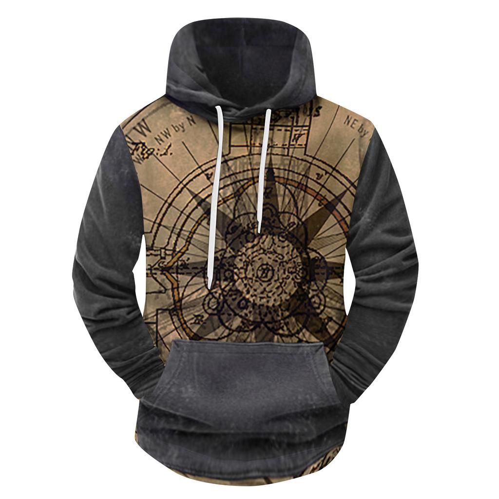 Модный свободный мужской и женский свитер с капюшоном с длинным рукавом и принтом