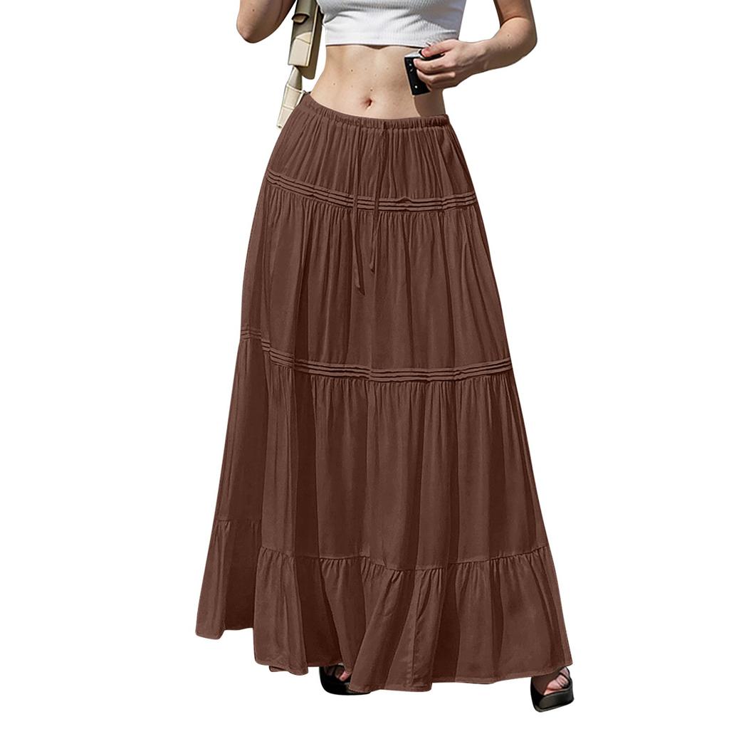 Женские струящиеся расклешенные юбки-макси с оборками и эластичным поясом, элегантные многослойные длинные юбки в стиле бохо