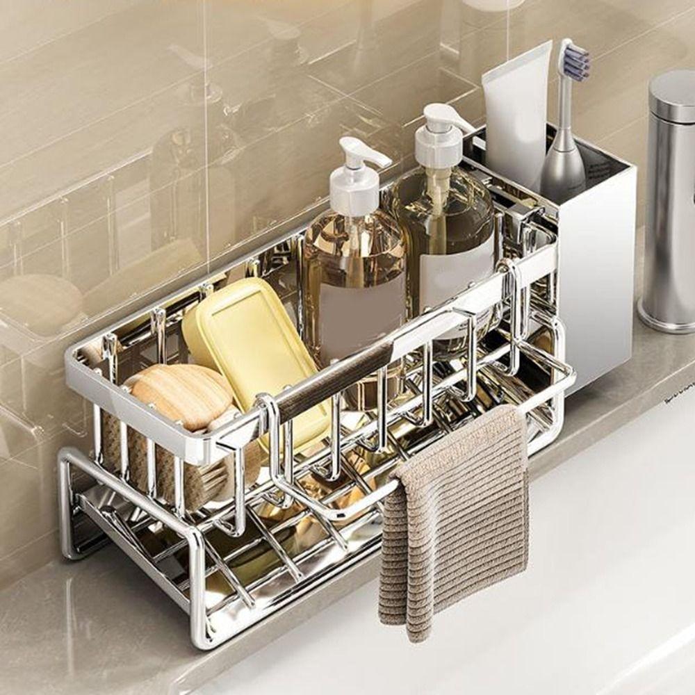 Self-Draining Sponge Holder Stainless Steel Dishcloth Rack Practical Sink Drain Rack for Home