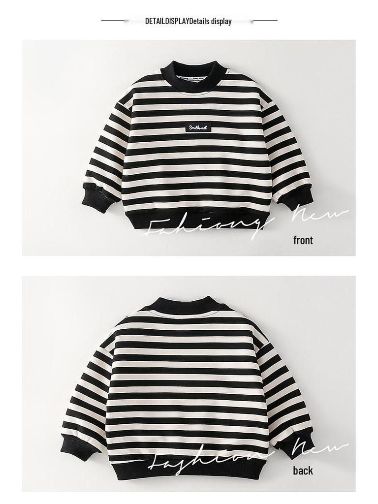 Fairy Tale Memory 2025 Boys' Striped Fleece-Lined Sweatshirt - Autumn/Winter Base Layer