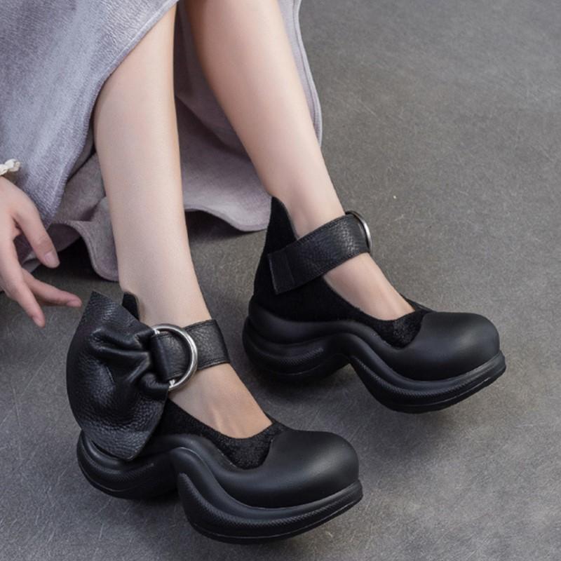 Johnature Удобные босоножки на платформе из натуральной кожи, увеличивающие рост, в стиле колледжа, женские туфли