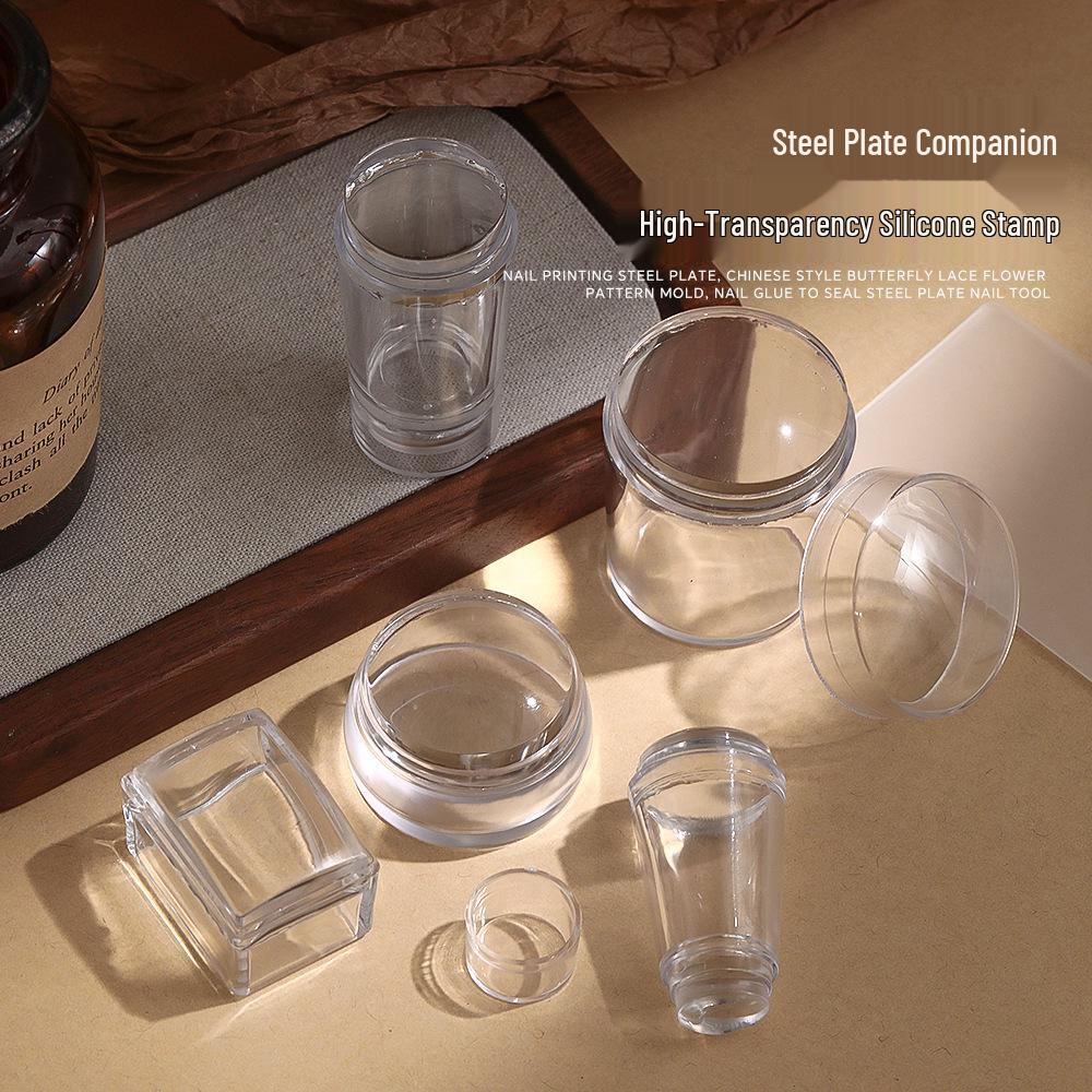 Силиконовый штамп для нейл-арта с крышкой и стальной пластиной-шаблоном для стемпинга