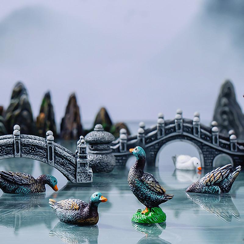 Миниатюрная фигурка, имитация скалы, микроландшафтные украшения, павильон, мостик, гусь