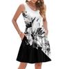 Women's Summer Fashion Casual V-neck Pleated Patchwork Vintage Floral Print Sleeveless Pocket Vest Dress