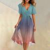 Women's Summer Fashion V-Neck Flared Dress Short Sleeve Gradient Dresses