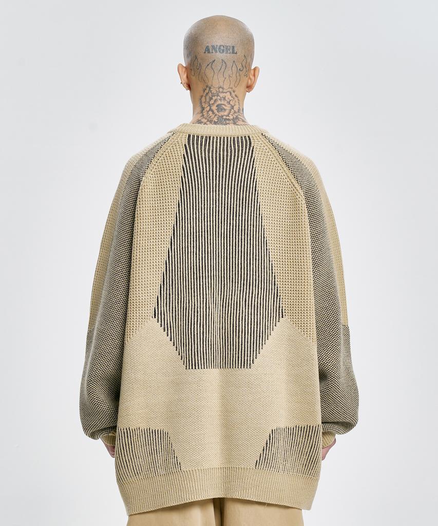 AJOBYAJO Paneled Mixed Knit Sweater [Beige]