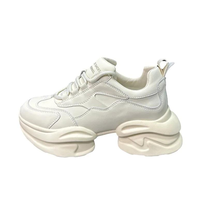 Кроссовки на платформе женские роскошные из натуральной кожи весна осень новые высокие толстые подошвы повседневные спортивные туфли дермис женские туфли