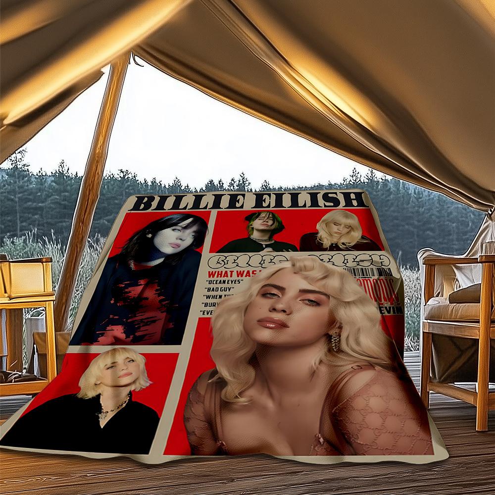 1 шт. Фланелевое одеяло Billie Eilish для улицы, Уютное и теплое, Мягкое, Игривый дизайн, Для сна, Кемпинга,