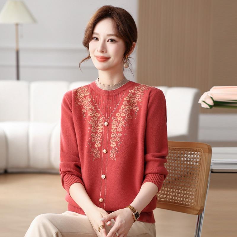 Mom's New Autumn and Winter Tops, Warm Women's Sweaters, Middle-aged and Middle-aged Women's Winter Bottoms