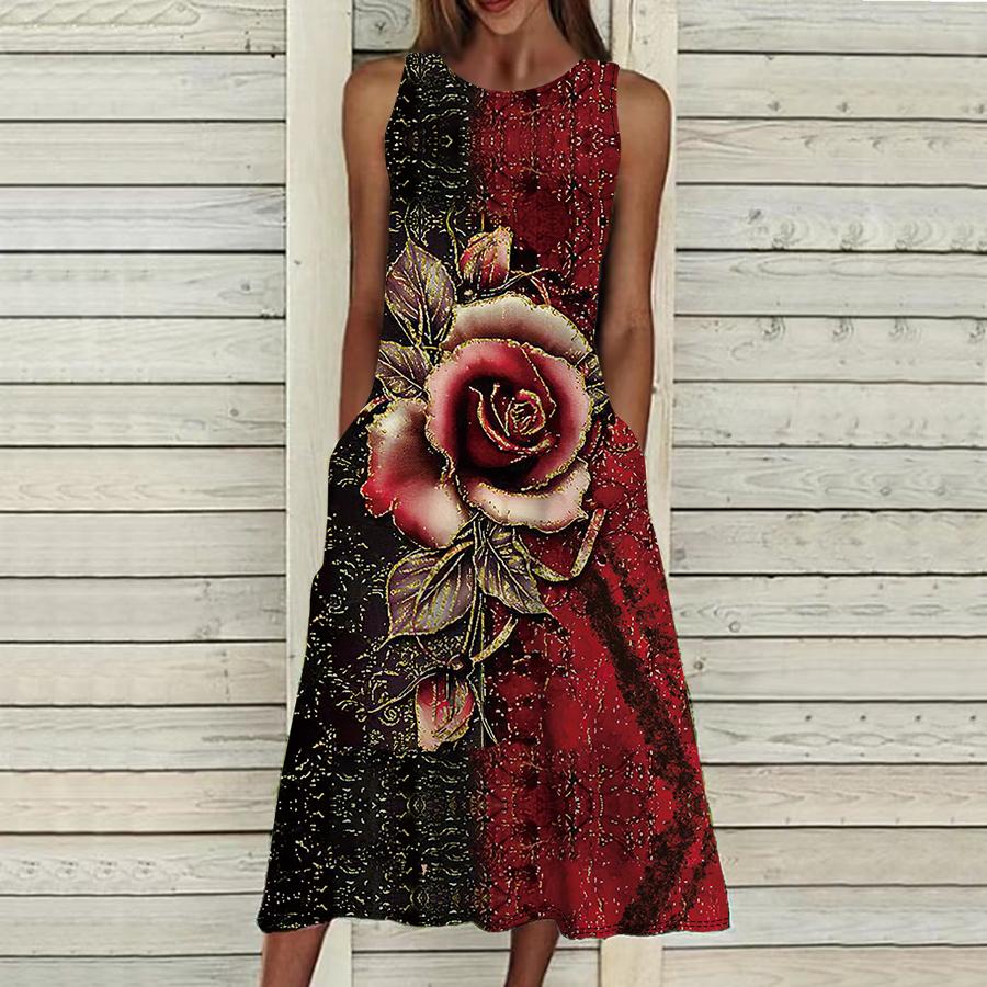 Летнее модное сексуальное платье без рукавов, мягкое повседневное платье с 3D позолоченным цветочным принтом, платье на бретельках без рукавов, летнее платье на подтяжках