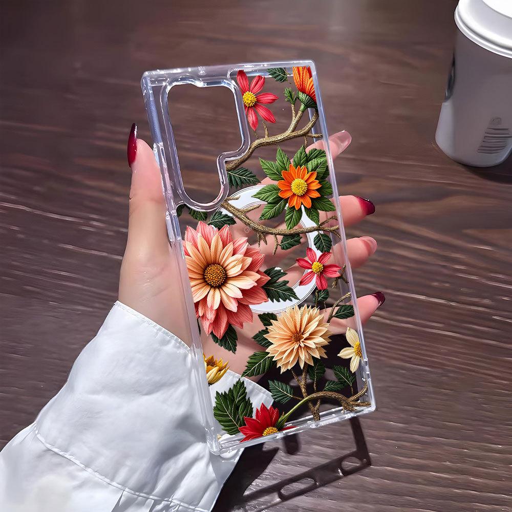 Новый ретро масляная живопись цветок Магнитный чехол для телефона Magsafe Samsung S22/S26 + защитный чехол от падения