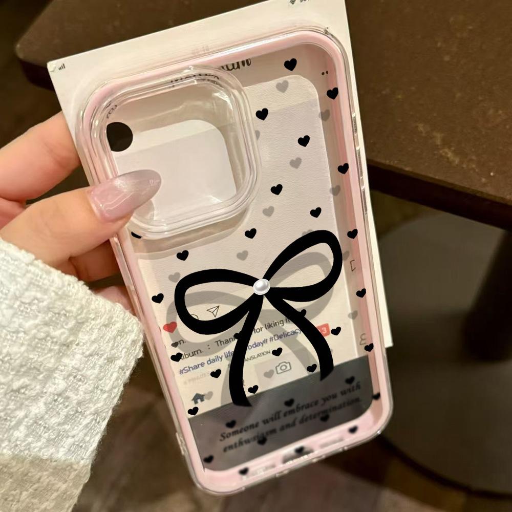 Милый черный бантик Чехол для телефона Для iPhone 17 Pro Чехол iPhone 15 13 11 12 14 16 Pro Max 17 Air 2 в 1 Ударопрочный Силиконовый Чехол