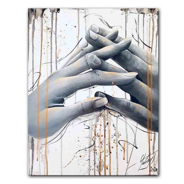 Новая скандинавская мода Love Touch Холст Картина Рука об руку Плакат Офисная настенная живопись Гостиная Спальня Украшение дома Фреска Без рамки