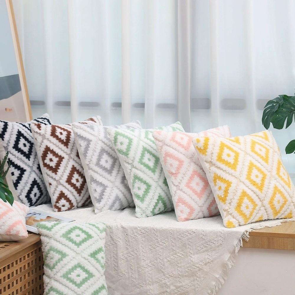 Super Soft Plush Pillow Case Rhomboid Pattern Cushion Covers New Sofa Pillowcase  Couch Decor