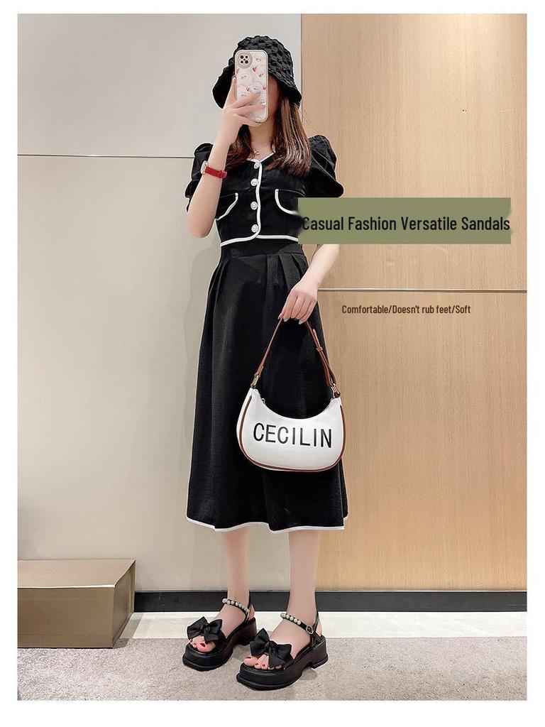 Women's 2025 Summer Fairy Style Platform Sandals with Bow and Pearls