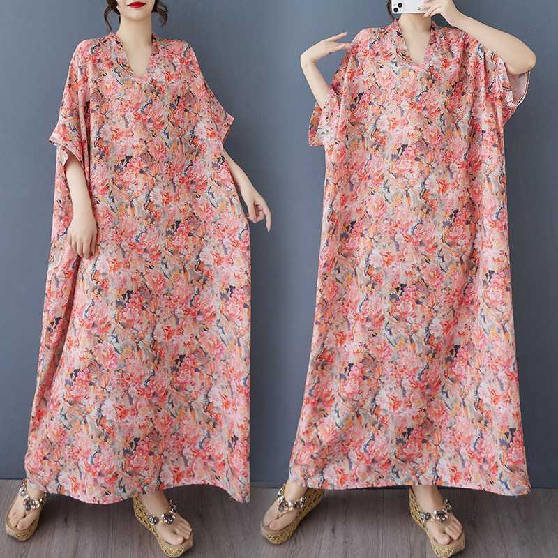Women's Vintage Long Dress with Cotton and Linen Patterns
