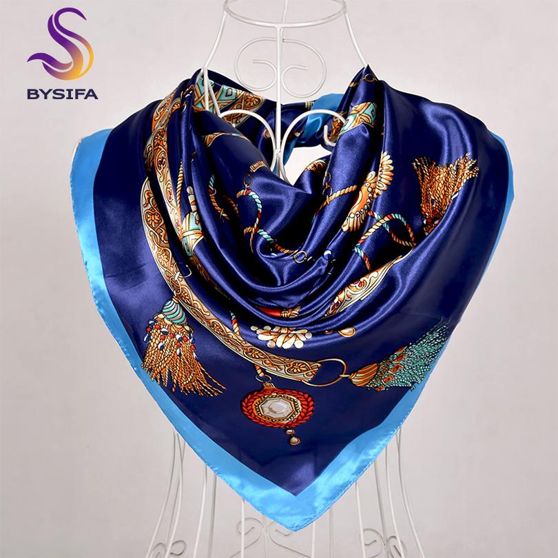 [BYSIFA] Scarf Winter Fashion Brand Square Scarves Shawls Sweet Pink Chain Design Scarves Bandana Spring Fall Head Hijab Scarf