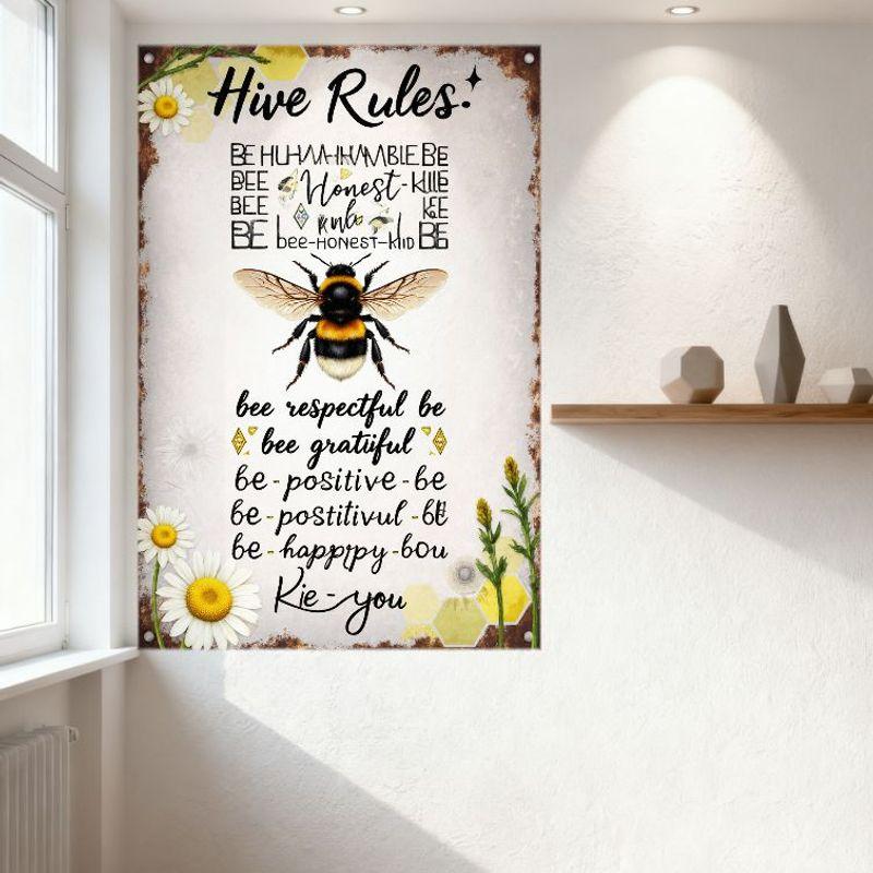 Правила улья Металлическая жестяная табличка на пчелиную тематику Винтажная деревенская Правила жизни Будь скромным Честным Добрым Позитивным Счастливым Декор для дома Кафе Бара