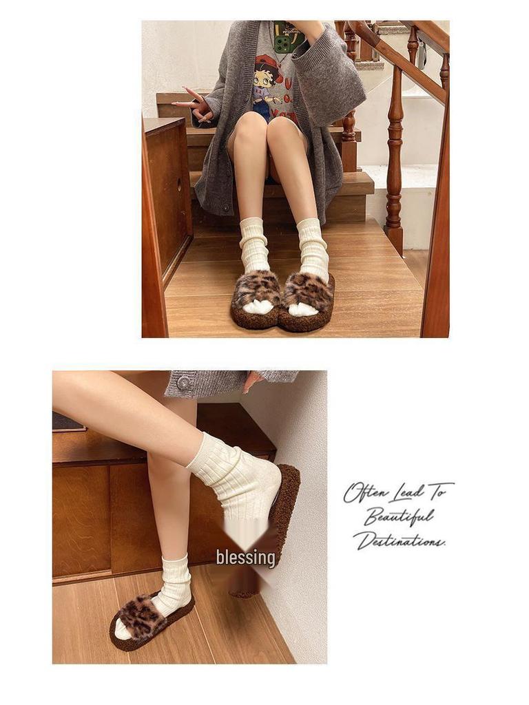 Женские осенне-зимние нескользящие плюшевые домашние тапочки с принтом кошки и леопарда – Милый хлопковый дизайн для родителей и детей