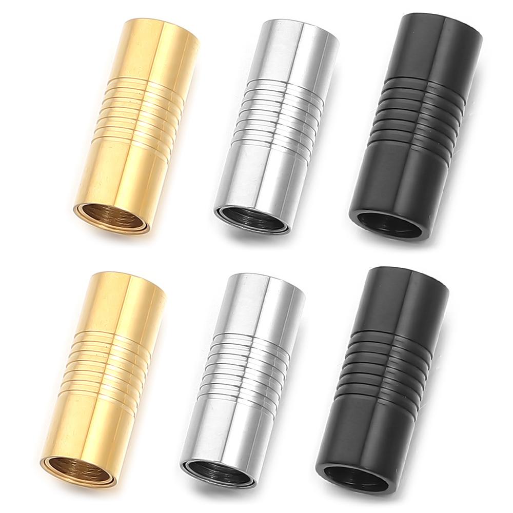 5Pcs Stainless Steel Strong Magnetic Clasps Gold Cylindrical Buckle For Round Leather Bracelet Connectors DIY Jewelry Accessory