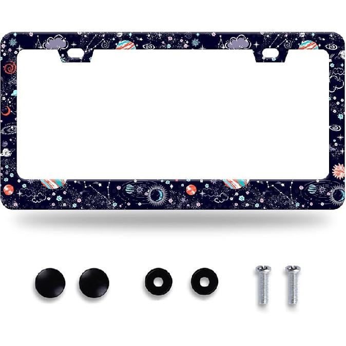 Waves License Plate Frame Ocean Wave Mounta License Plate Stainless Steel Parts Funny License Plate Decorative With Screws Size 12.3" X 6.3"