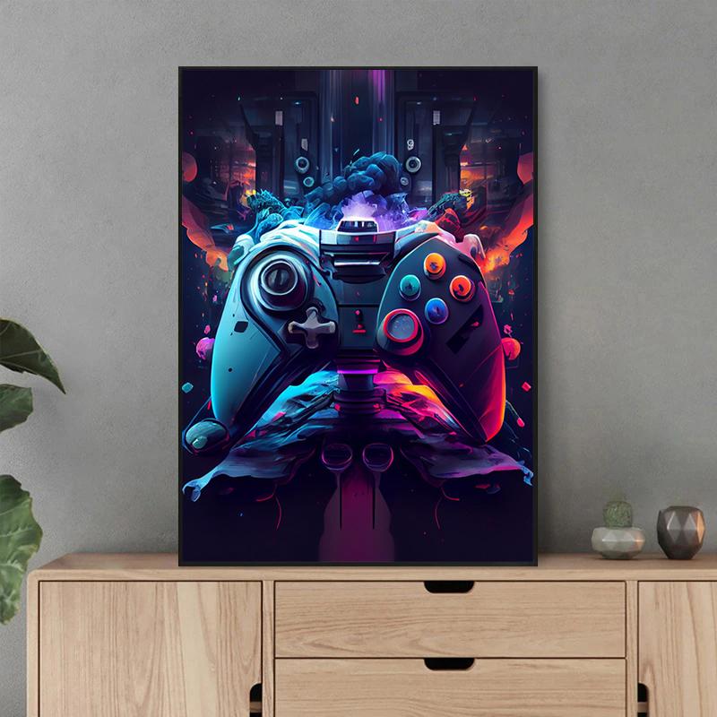 Мультяшные игровые контроллеры, консольные постеры и принты, наушники, холст, картины, настенное искусство для бара, игровая комната, домашний декор