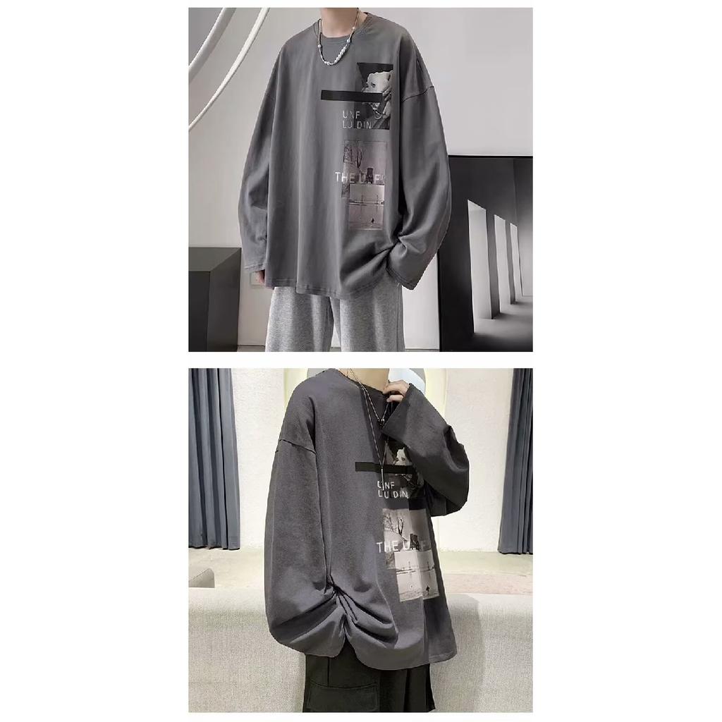 Напечатанный свитер осень-зима для мужчин весна и осень 2024 года, корейский новый свободный топ с круглым вырезом, шикарный стиль Гонконга, модный