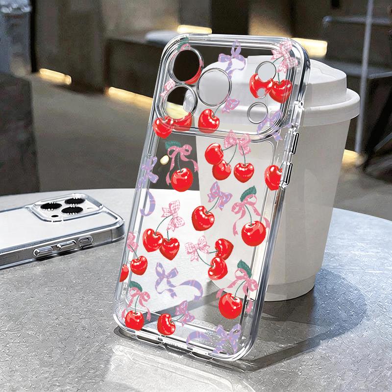 Чехол для iPhone 17 Pro Max Чехол iPhone 16 Pro Max 15 14 13 11 17E 16E Мультяшные Вишневые Фрукты Ударопрочный Прозрачный Мягкий ТПУ Силиконовый Чехол