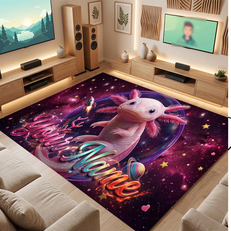 Axolotl Theme Soft Crystal Velvet Rug Custom Name & Text Print Non Slip Floor Rug for Bedroom Living Room