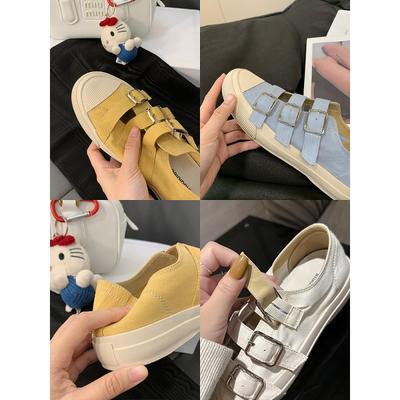 Овчина~ Виноградная мама, тот же стиль, круглый носок, одна педаль, полая пряжка, дышащие универсальные парусиновые туфли на толстой подошве, женская повседневная обувь для скейтборда