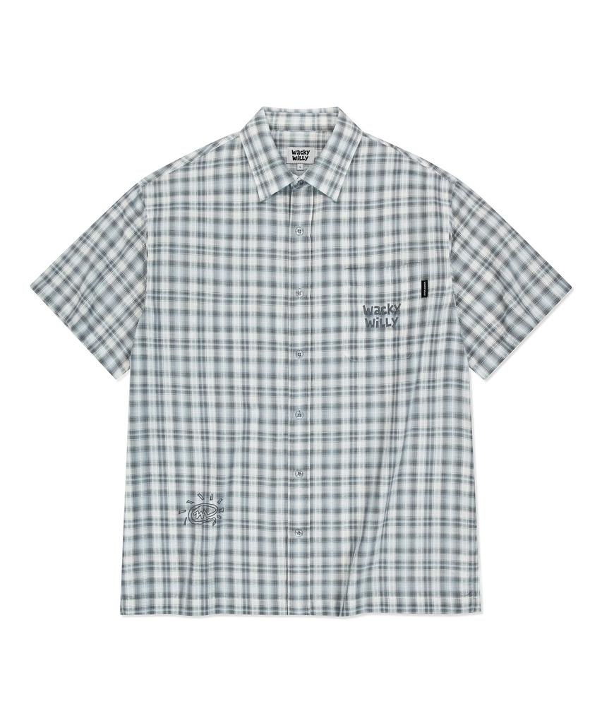 WACKY WILLY Big Check Short Sleeve Shirt Blue