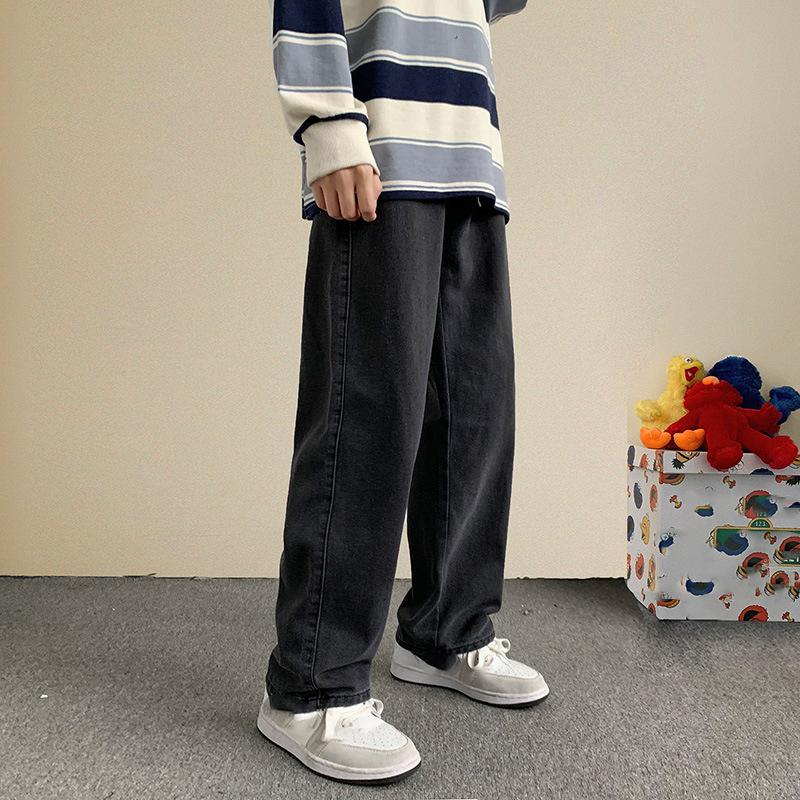 Весенне-осенняя корейская версия мужских джинсов, модные свободные прямые универсальные брюки с подвеской для мальчиков, широкие брюки, студенческие брюки