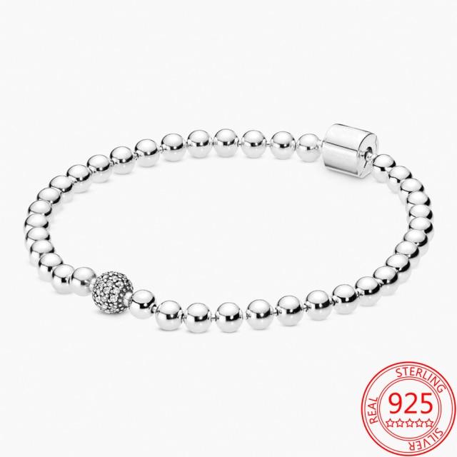 Романтический браслет из стерлингового серебра 925 пробы с бусинами и браслетом, модный брендовый браслет с застежкой-ведром, базовый браслет на день Святого Валентина, подарок