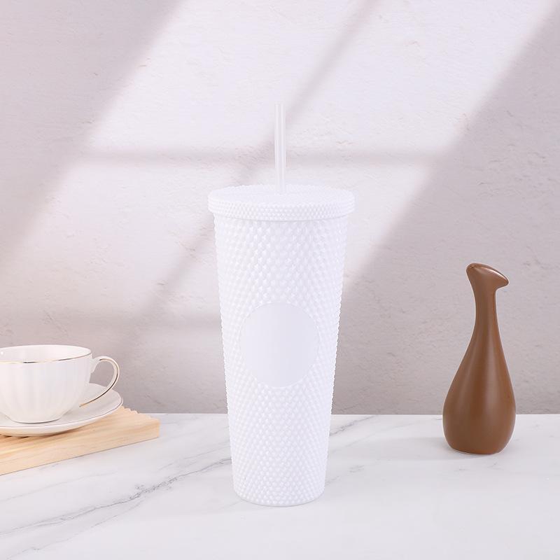 Двухслойная красивая чашка для чая с молоком и соломой, многоцветная пластиковая чашка большой емкости, уличная портативная удобная чашка, чашка из дуриана