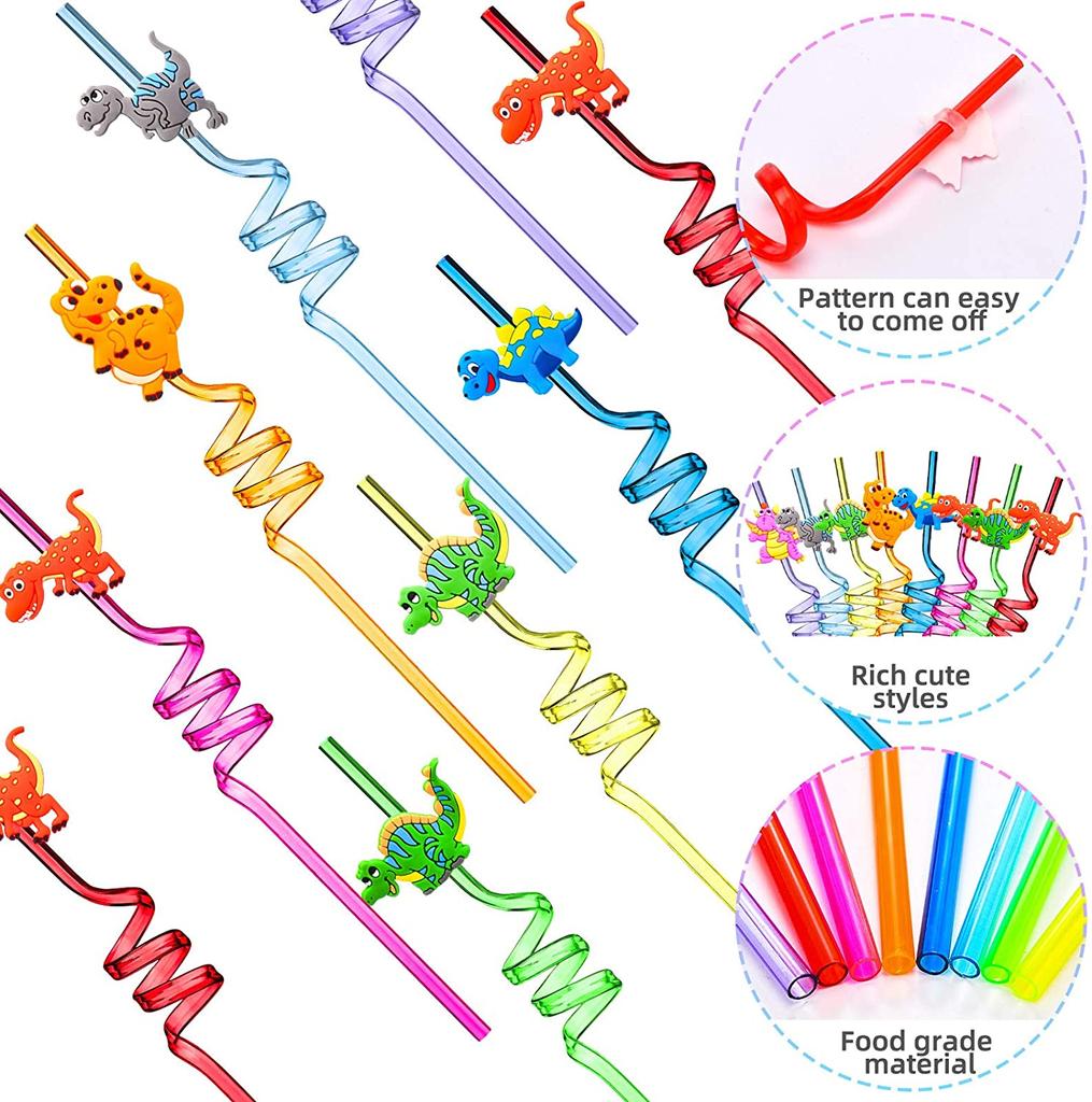Drinking Decor Party Supplies Dino Theme Dinosaur Reusable Straws Cartoon Pattern Straws-Plastic