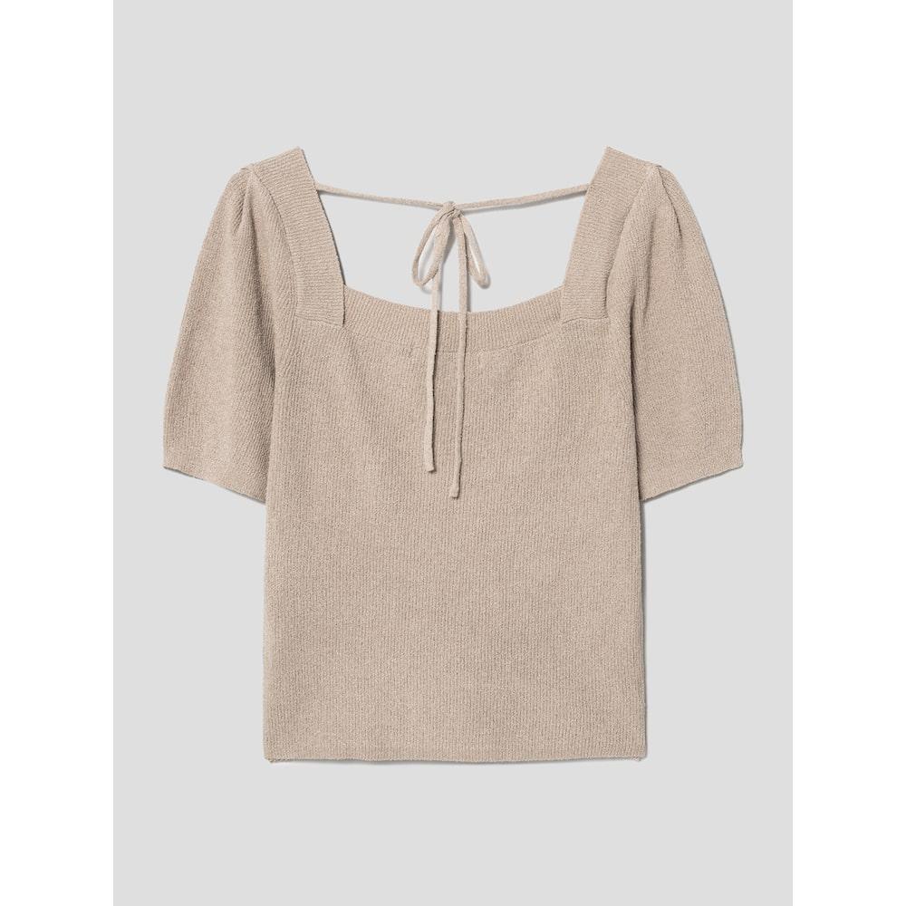 8SECONDS Back Ribbon Square Neck Knit Beige