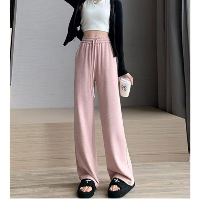 Casual Glutinous Rice Pants for Women In Spring and Autumn New High-waisted Slim Loose and Lazy Drooping Wide-leg Long Trousers