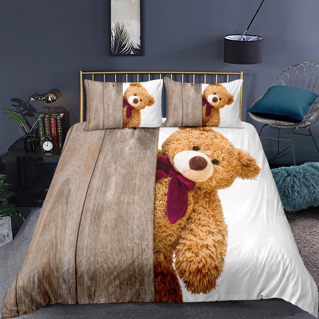 Cartoon Teddy Bear Duvet Cover 3d Printing Comforter Bedding Set For Kid Adult King Size Simple Quilt Bed Set Cute Linenin