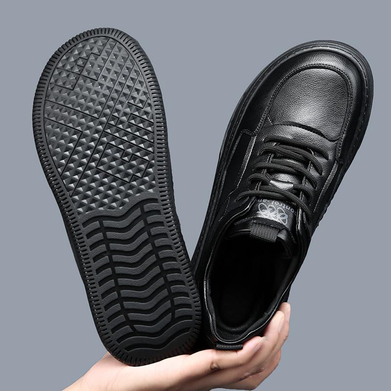 Black White Skateboarding Shoes Men Genuine Leather Sneakers Casual Flat Shoes Men Spring Autumn High Quality Men Sneakers