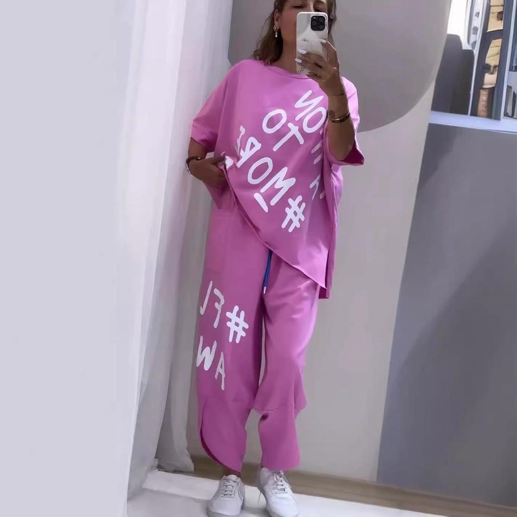 Повседневный спортивный женский костюм с принтом букв Европейская и американская женская одежда