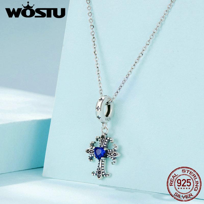 WOSTU Стерлингового серебра 925 пробы, винтажный кулон в виде креста, подвески, изысканные бусины в стиле ретро ирис для женщин, браслет и браслет, ювелирные изделия своими руками