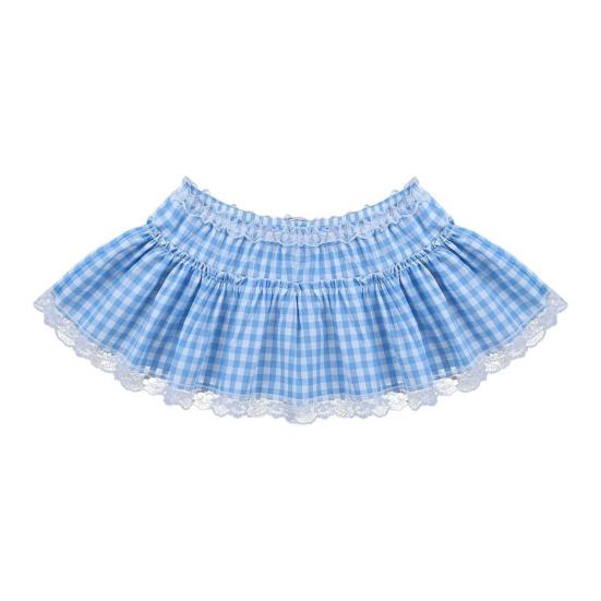 Мини-юбка со средней посадкой, эластичный пояс, клетчатый принт, кружевная отделка, оборка, короткая юбка-трапеция, юбка для ролевых игр на Хэллоуин