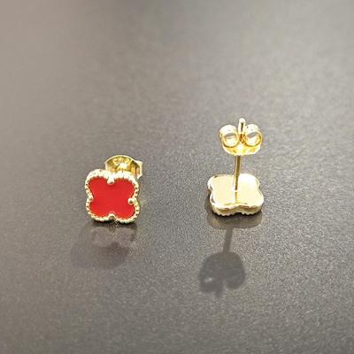 Серьги-гвоздики из стерлингового серебра 925 пробы с четырьмя листами клевера, позолоченные серьги с красной бирюзой