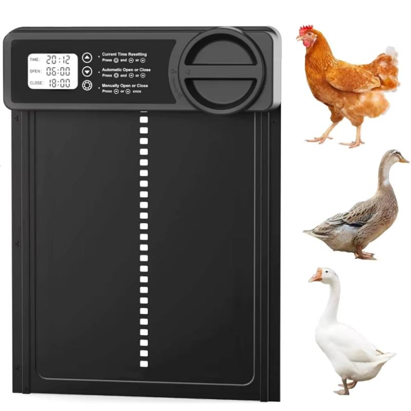 Автоматическая дверь курятника на солнечной энергии с ЖК-дисплеем, автоматическая дверь для кур с таймером и датчиком света - пульт дистанционного управления
