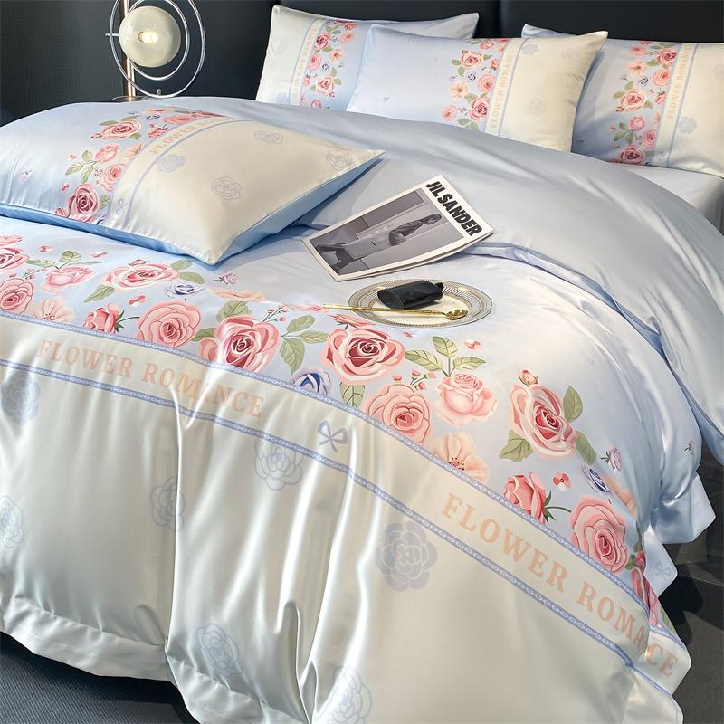 Premium A Silk Printing Bed Four-piece Set Light Luxury Comfortable Breathable Bed Sheet Quilt Cover Pillowcase