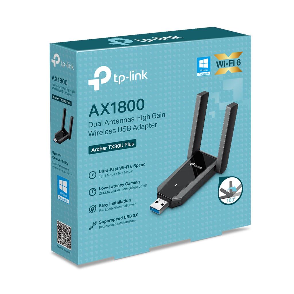 Archer TX30U Plus Wireless LAN Adapter with External PC 6 AX1800 Dual Warranty TP-Link Antenna, Wi-Fi (1201Mbps + 574Mbps) Band, 3-Year Manufacturer's